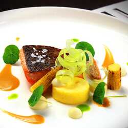  Sea trout with celery, corn and bisque